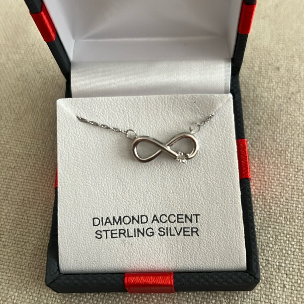 Sterling silver infinity diamond accent necklace 18”L